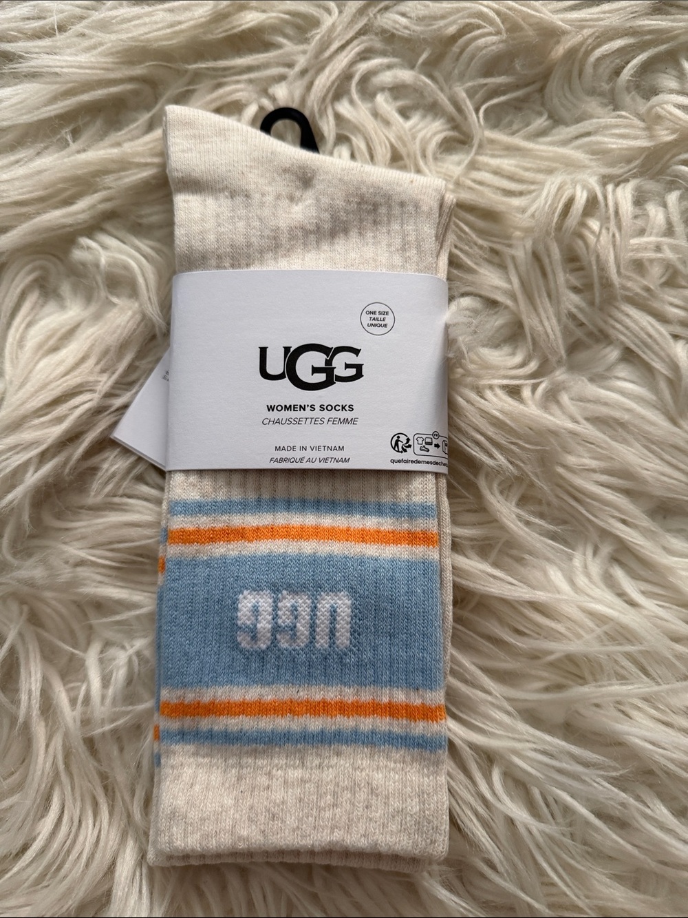 UGG Women's Cream Socks with Blue and Orange Stripes